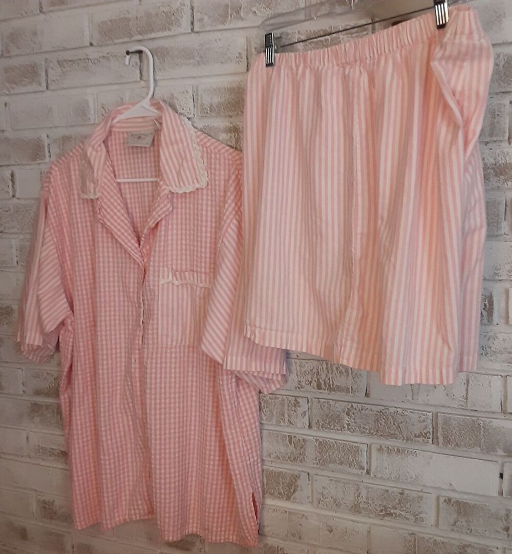 Vintage Solange PJ Short Set sz 18/20 Pink & White Comfort NOTE